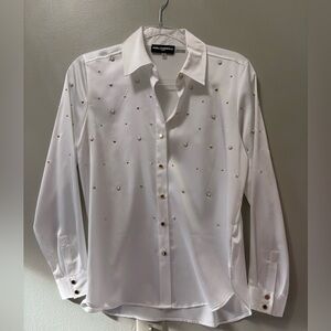 Karl Lagerfeld White Blouse with Gold Accents Size PS